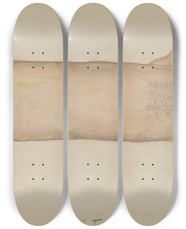 Triptych art skateboard deck of Edna C Rex Mitt by Edna C Rex (1893-1972)