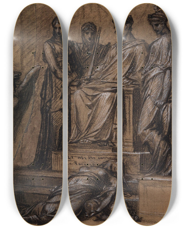 Triptych art skateboard deck of Pierrepaul Prudhon Thmis Et Nmsis by Pierre-Paul Prud'hon (1758-1823)