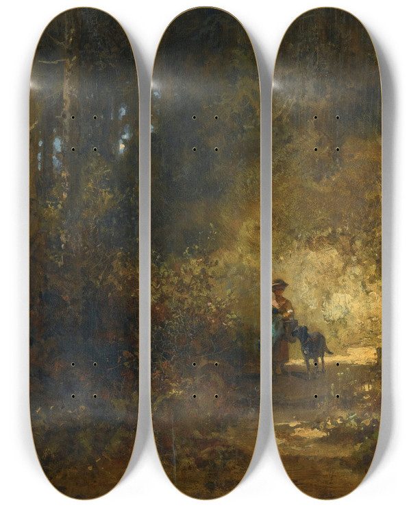 Triptych art skateboard deck of Carl Spitzweg Im Walde In The Forest by Carl Spitzweg (1808-1880)