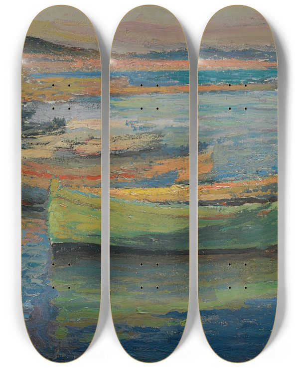 Triptych art skateboard deck of Henri Martin Barques Aux Environs De Collioure by Henri Martin (1860-1943)