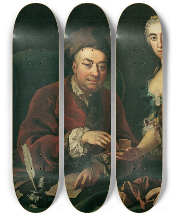 Triptych art skateboard deck of Martin Van Meytens Doppelbildnis by Martin Van Meytens (1695-1770)