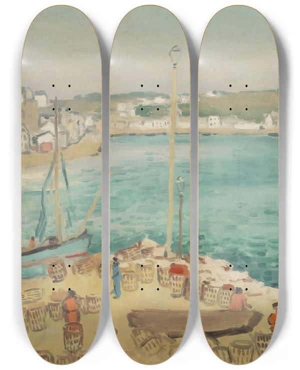 Triptych art skateboard deck of Albert Marquet Audierne Les Tonneaux by Albert Marquet (1875-1947)