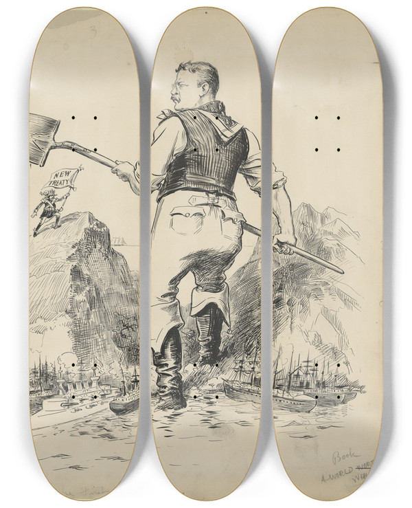 Triptych art skateboard deck of William Allen Rogers The First Spadeful by William Allen Rogers (1854-1931)