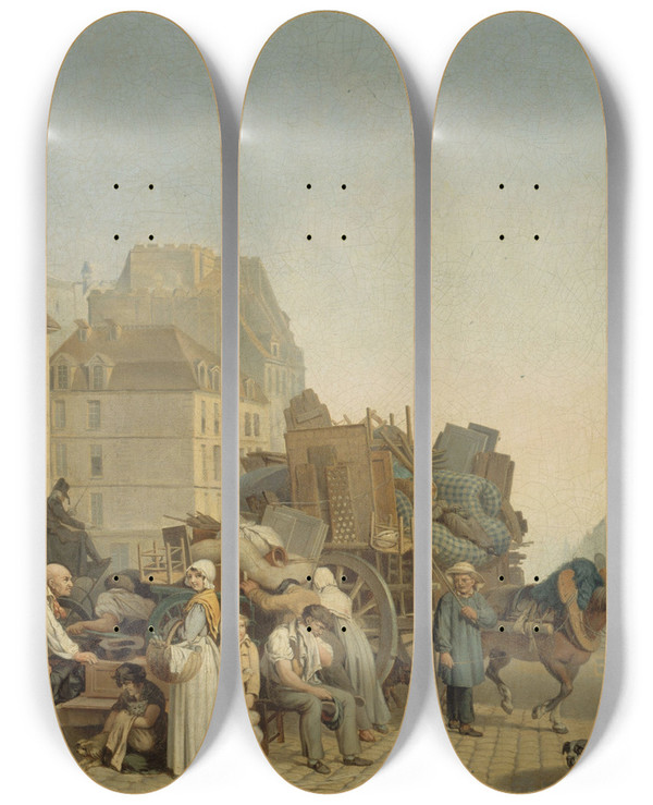 Triptych art skateboard deck of Louis Lopold Boilly Les Dmnagements by Louis Leopold Boilly (1761-1845)