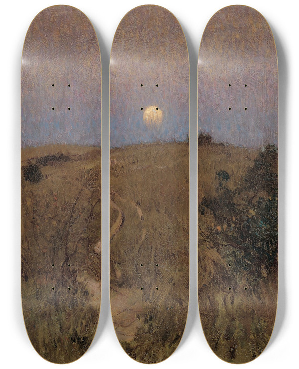 Triptych art skateboard deck of David Davies Moonrise by David Davies (1864-1939)