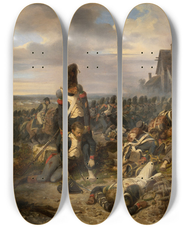 Triptych art skateboard deck of Hippolyte Bellang Battle Scene by Hippolyte Bellange (1800-1866)