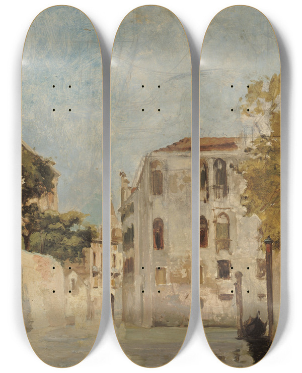 Triptych art skateboard deck of Aryarnold Scheffer Vue De Venise by Ary-Arnold Scheffer (1839-1873)