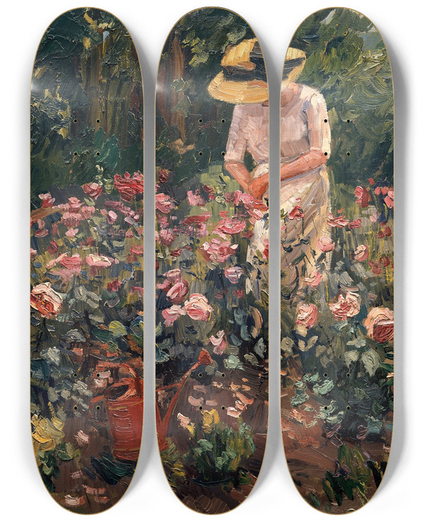 Triptych art skateboard deck of Hermann Goebel Rose Bed by Hermann Goebel