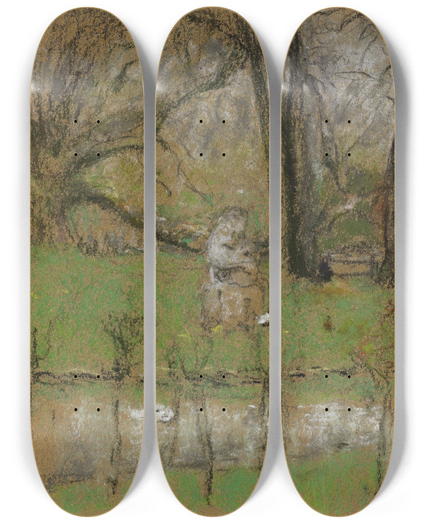 Triptych art skateboard deck of Douard Vuillard Ltang Devant Le Chteau by douard Vuillard (1868-1940)