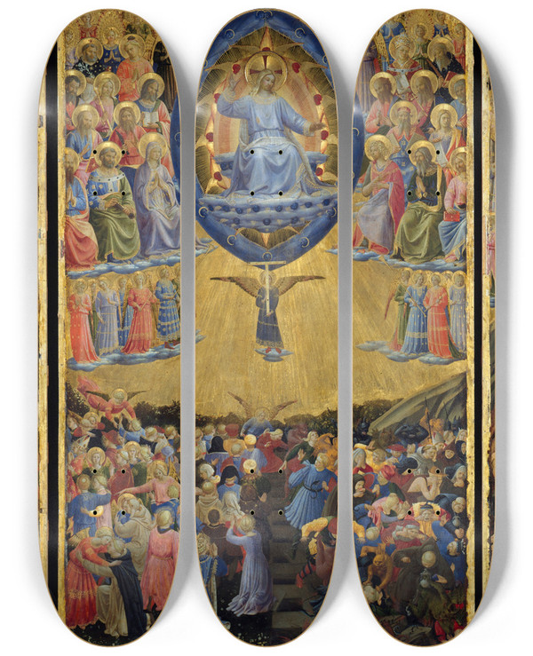 Triptych art skateboard deck of Fra Angelico The Last Judgement by Fra Angelico (1400-1455)