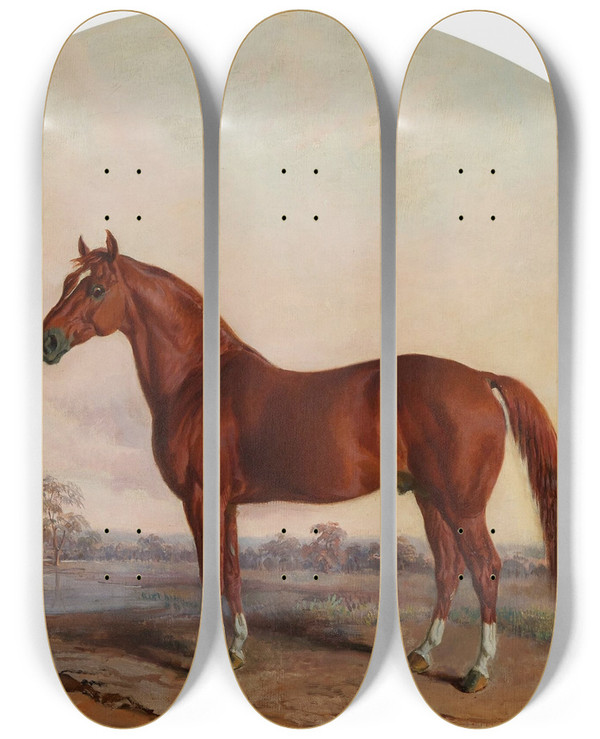 Triptych art skateboard deck of Edward Troye War Dance In A Landscape by Edward Troye (1808-1874)