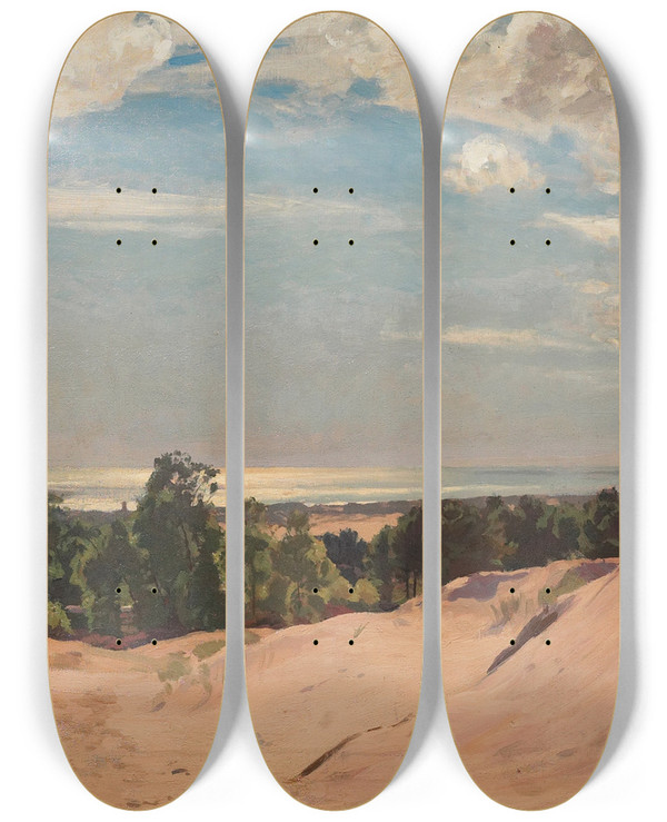 Triptych art skateboard deck of Algernon Talmage Blue And Silver Pasdecalais by Algernon Talmage