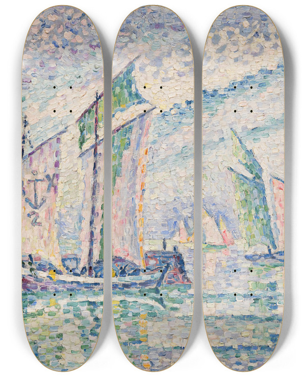 Triptych art skateboard deck of Paul Signac Le Chenal De La Rochelle by Paul Signac (1863-1935)