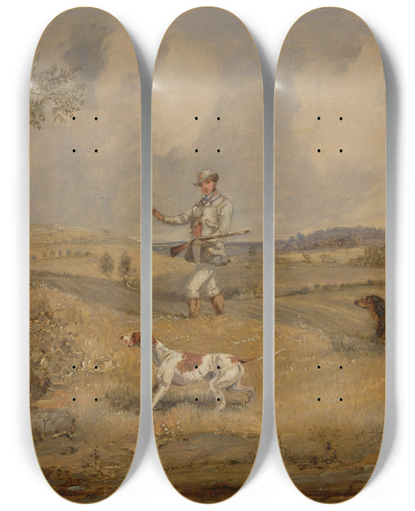 Triptych art skateboard deck of Henry Thomas Alken Partridge Shooting_1 by Henry Thomas Alken (1785-1851)