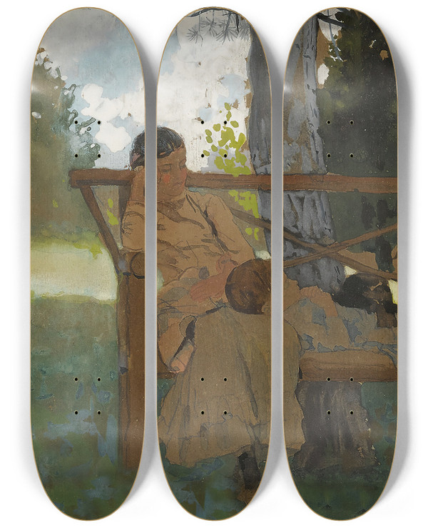 Triptych art skateboard deck of Winslow Homer The Siesta by Winslow Homer (1836-1910)