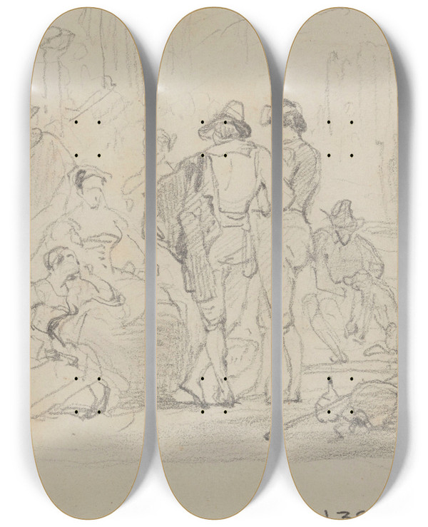 Triptych art skateboard deck of Nicaise De Keyser Scene_1 by Nicaise De Keyser (1813-1887)