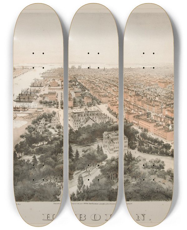 Triptych art skateboard deck of John Bachmann Hoboken by John Bachmann (1814-1896)