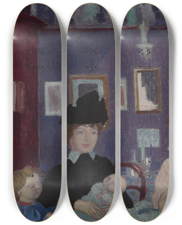 Triptych art skateboard deck of Maurice Denis Visite Dans La Chambre Violette by Maurice Denis (1870-1943)