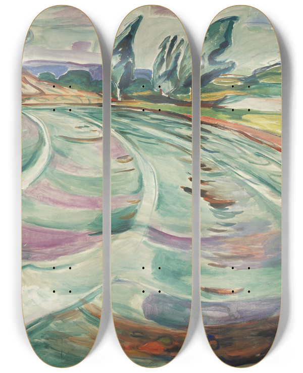 Triptych art skateboard deck of Edvard Munch The Wave by Edvard Munch (1863-1944)