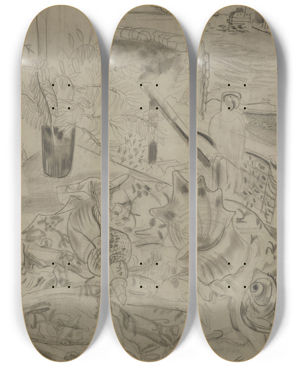 Triptych art skateboard deck of Frances Hodgkins Wings Over Water by Frances Hodgkins (1869-1947)