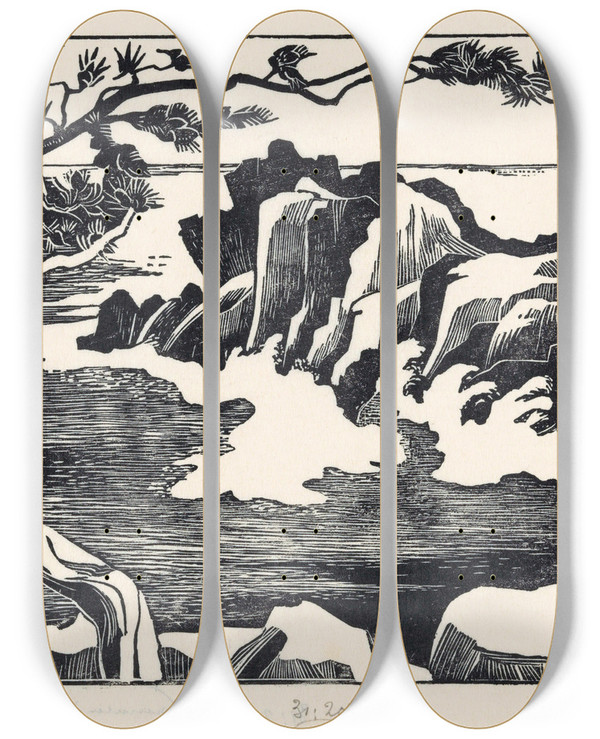 Triptych art skateboard deck of Bernard Essers Rotskust Bij Saintraphal by Bernard Essers (1893-1945)