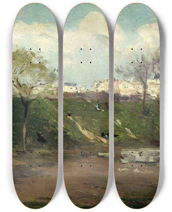 Triptych art skateboard deck of Ferdinand Marks Les Fortifications Boulevard Gouvionsaintcyr_1 by Ferdinand Marks (1861-1941)