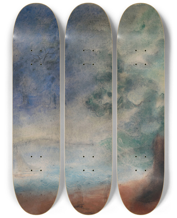 Triptych art skateboard deck of Ferdinand Schirren Landscape by Ferdinand Schirren