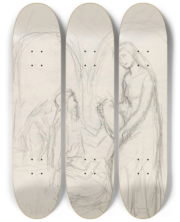 Triptych art skateboard deck of Signe Scheel Rebecca Og Elieser_2 by Signe Scheel (1860-1942)