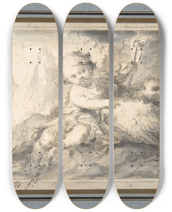 Triptych art skateboard deck of Bartolom Estebn Murillo The Infant St John The Baptist by Bartolome Esteban Murillo (1617-1682)