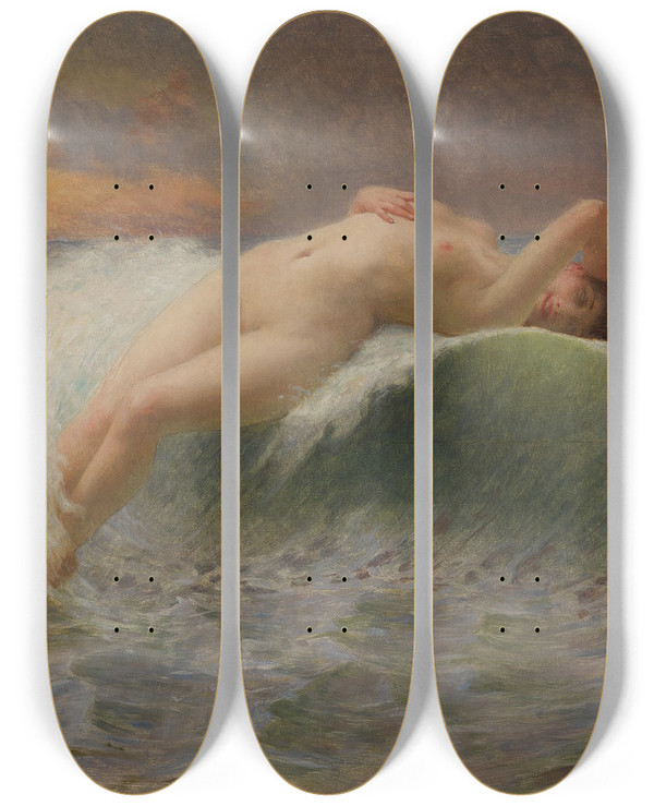 Triptych art skateboard deck of Guillaume Seignac La Vague by Guillaume Seignac (1870-1924)