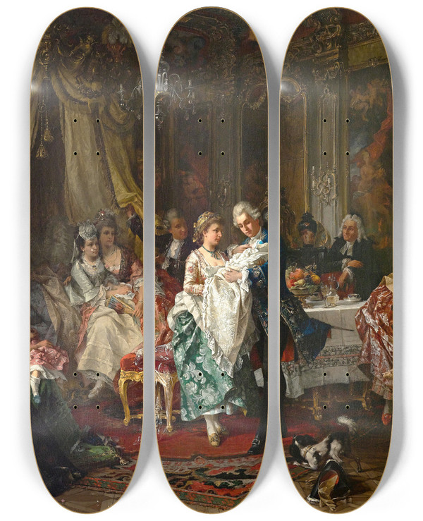 Triptych art skateboard deck of Carl Herpfer Der Tufling by Carl Herpfer (1836-1897)