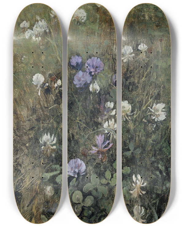 Triptych art skateboard deck of Jacobus Van Looy Blooming Clover by Jacobus van Looy (1855-1930)