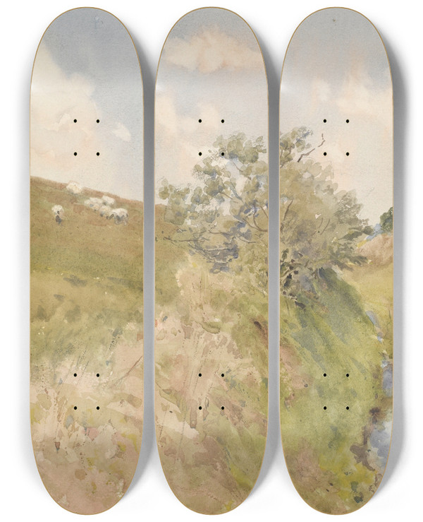 Triptych art skateboard deck of William Walker Landscape With Brook by William Salter