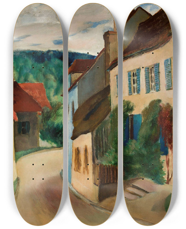 Triptych art skateboard deck of Adam Malicki Paris Landscape by Adam Malicki (1896-1949)