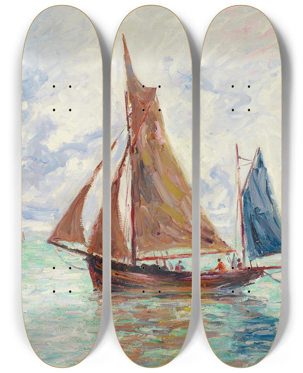 Triptych art skateboard deck of Francis Picabia Bateaux De Pche by Francis Picabia (1879-1953)