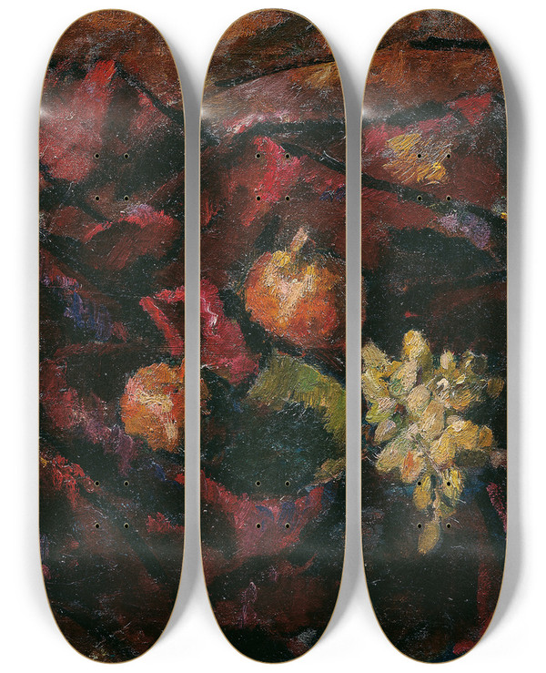 Triptych art skateboard deck of Anton Faistauer Stillleben Mit Weintrauben Und Pfeln by Anton Faistauer (1887-1930)