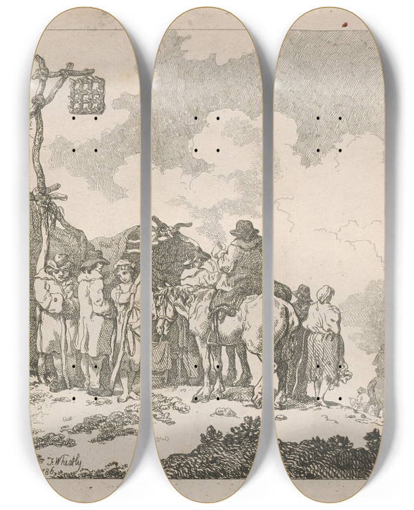 Triptych art skateboard deck of Thomas Rowlandson A Fair by Thomas Rowlandson (1756-1827)