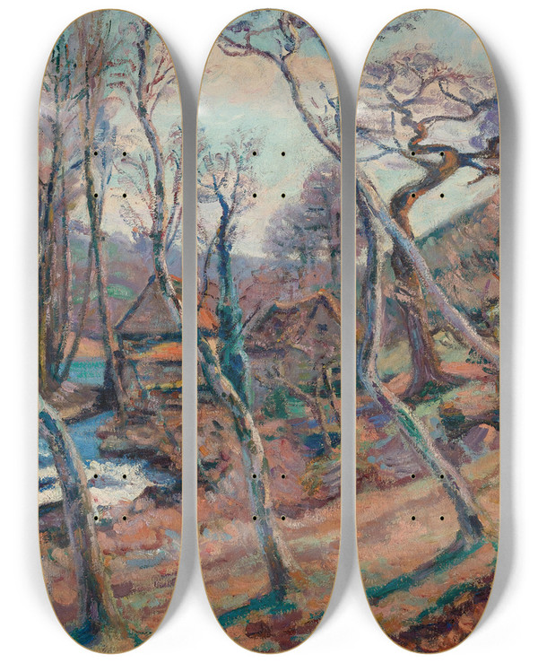 Triptych art skateboard deck of Armand Guillaumin Moulin Bouchardon by Armand Guillaumin (1841-1927)