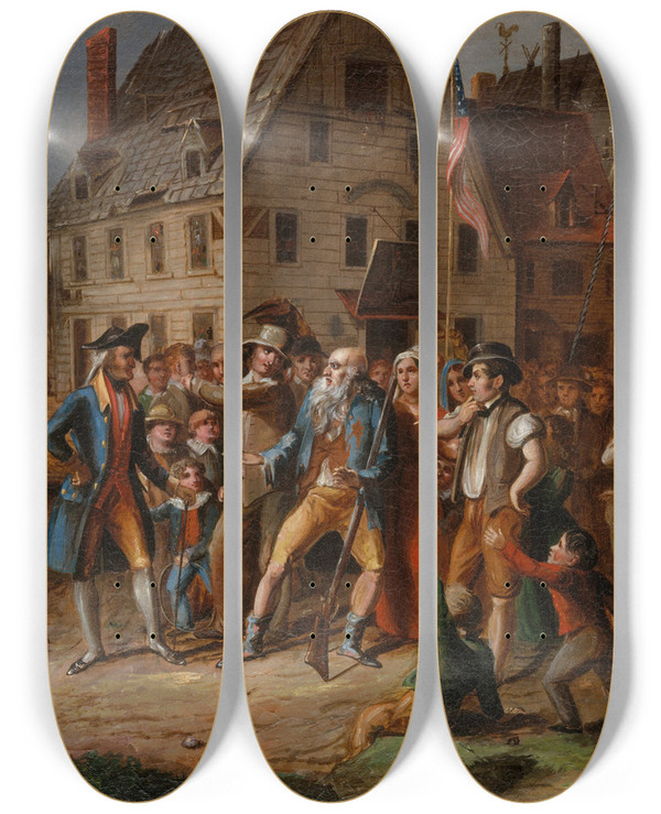 Triptych art skateboard deck of Albertis Del Orient Browere Rip Van Winkle by Albertis Del Orient Browere (1814-1887)