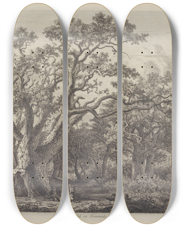 Triptych art skateboard deck of Jacob George Strutt The King Oak In Savernake Forest by Jacob George Strutt (1784-1867)