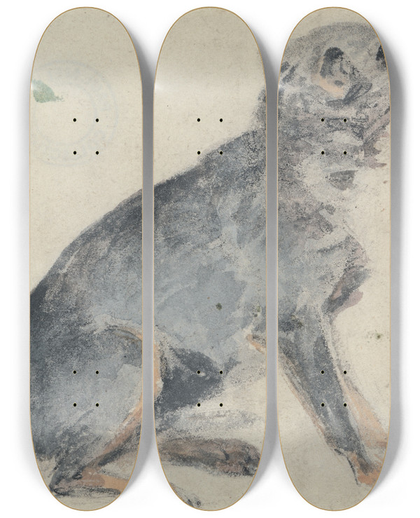 Triptych art skateboard deck of David Cox Study Of A Dog by David Cox (1783-1859)