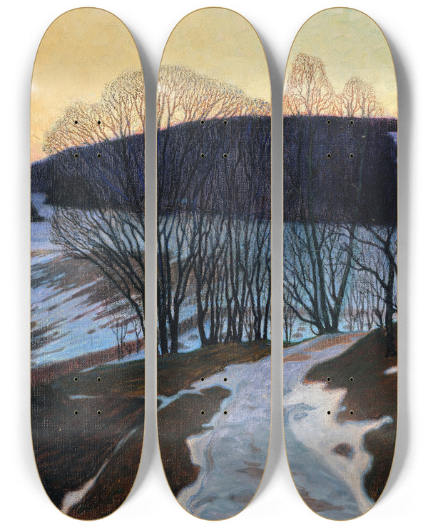 Triptych art skateboard deck of Arvid Werner Sundblad Aprilafton April Evening by Arvid Werner Sundblad (1877-1909)