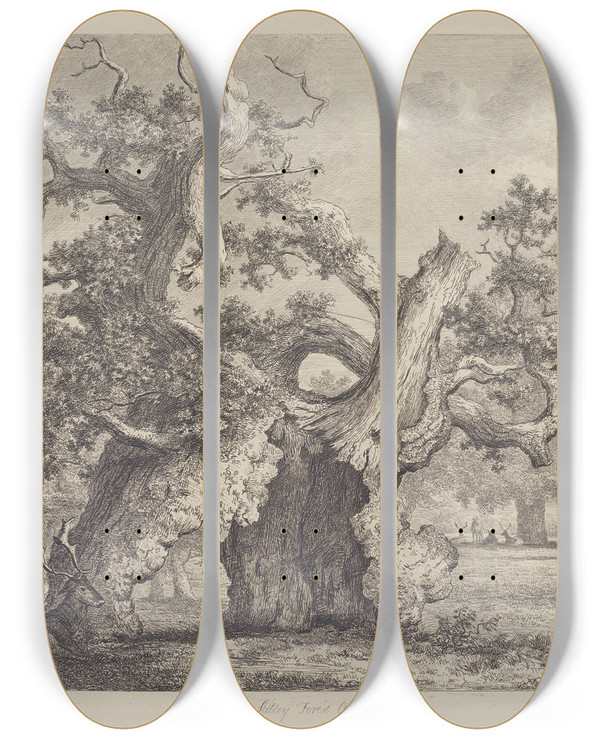 Triptych art skateboard deck of Jacob George Strutt The Salcey Forest Oak by Jacob George Strutt (1784-1867)