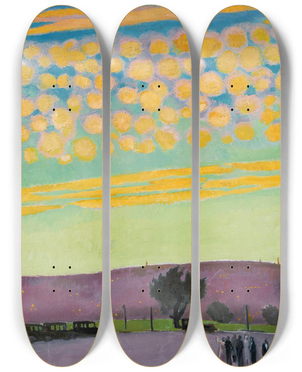Triptych art skateboard deck of Maurice Denis Coucher De Soleil Pittsburgh by Maurice Denis (1870-1943)