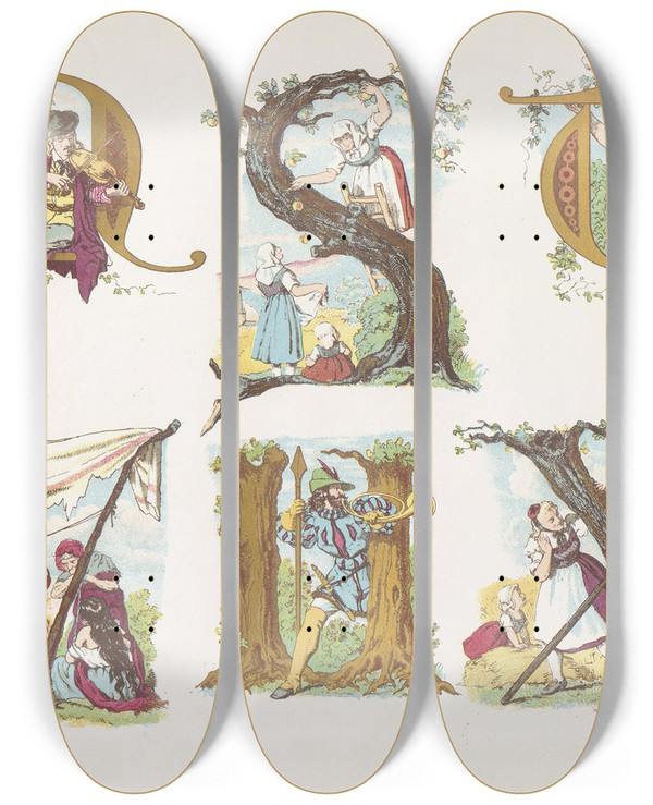 Triptych art skateboard deck of Bernhard Dondorf Dondorfs Alphabete Pl22 by Bernhard Dondorf (1833-1933)