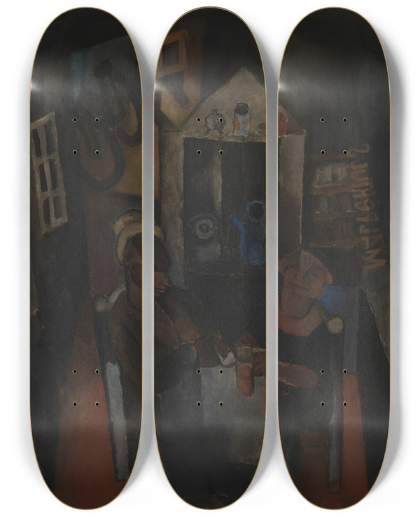 Triptych art skateboard deck of Frits Van Den Berghe Malpertuus by Frits van den Berghe (1883-1939)