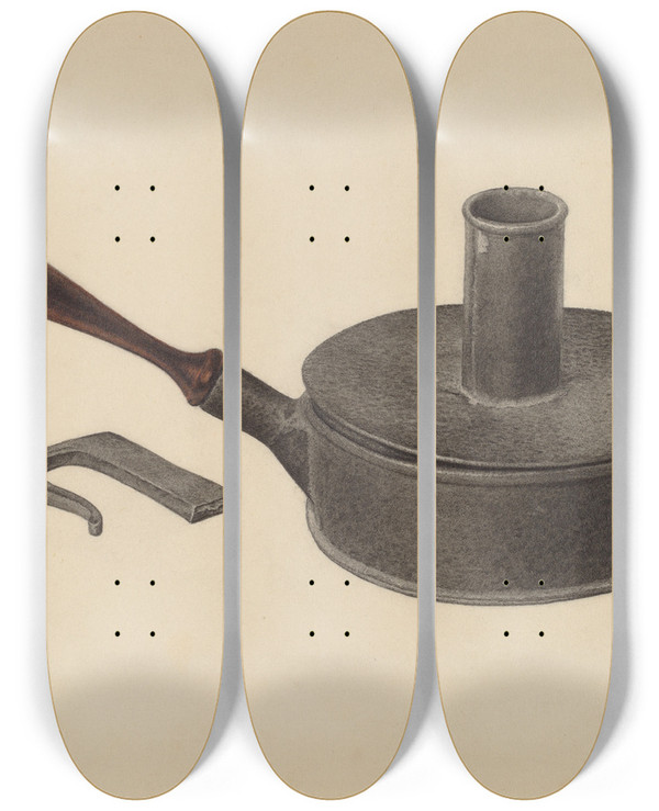 Triptych art skateboard deck of Gordon Sanborn Candlestick by Gordon Sanborn