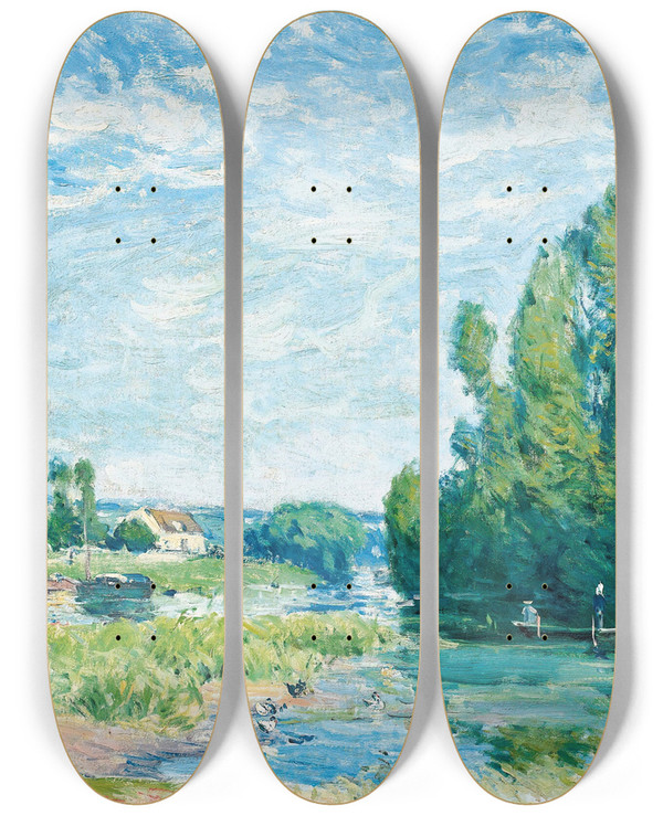 Triptych art skateboard deck of Alfred Sisley La Mare Aux Canards by Alfred Sisley (1840-1899)