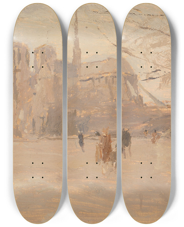 Triptych art skateboard deck of Frank Edwin Scott Notre Dame No Ii by Frank Edwin Scott (1863-1929)