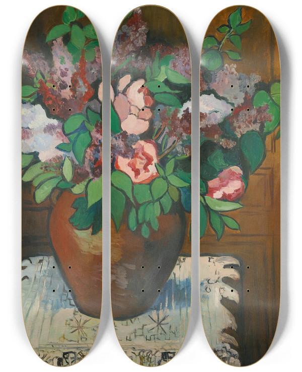 Triptych art skateboard deck of Suzanne Valadon Vase De Fleurs by Suzanne Valadon (1865-1938)